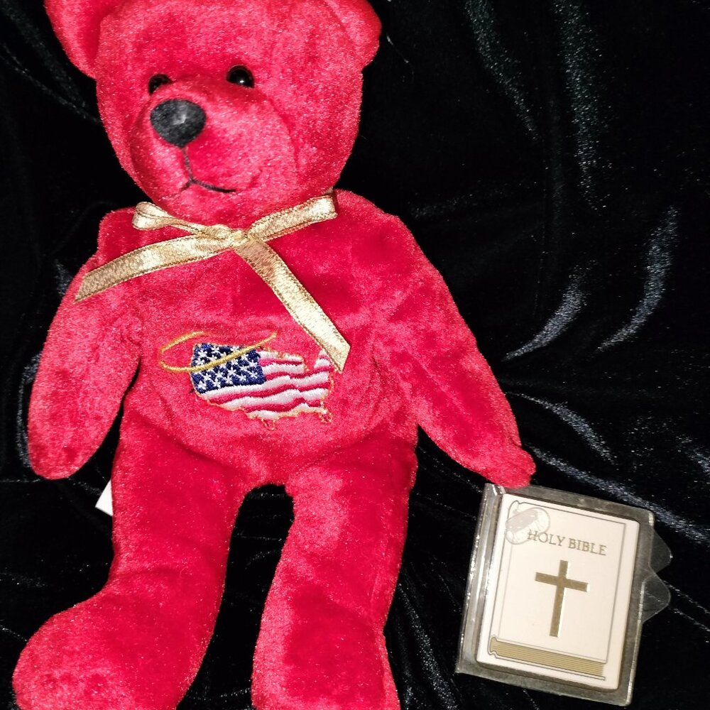 Holy Bears Beanie Baby Style Bible Bear Red Allegiance God Bless America Bear